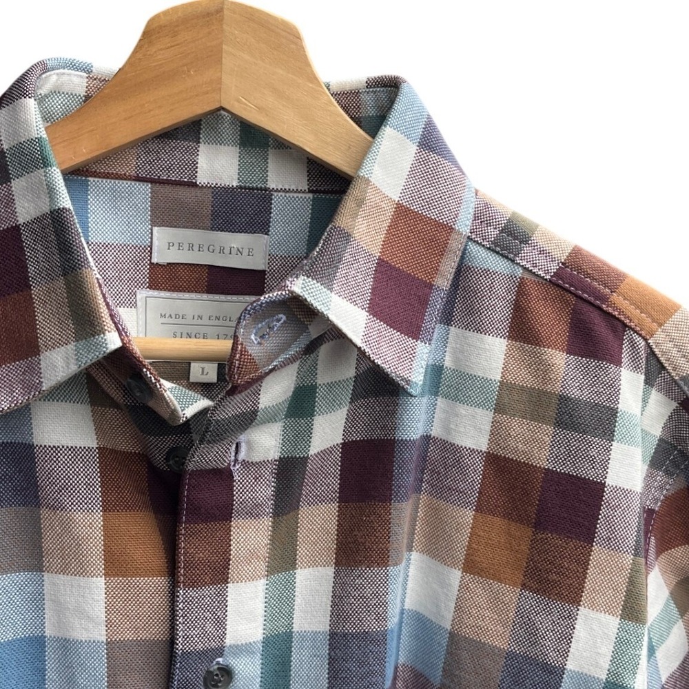 Peregrine Mens Drill Shirt Large Multi Color Check Plaid Made in England L